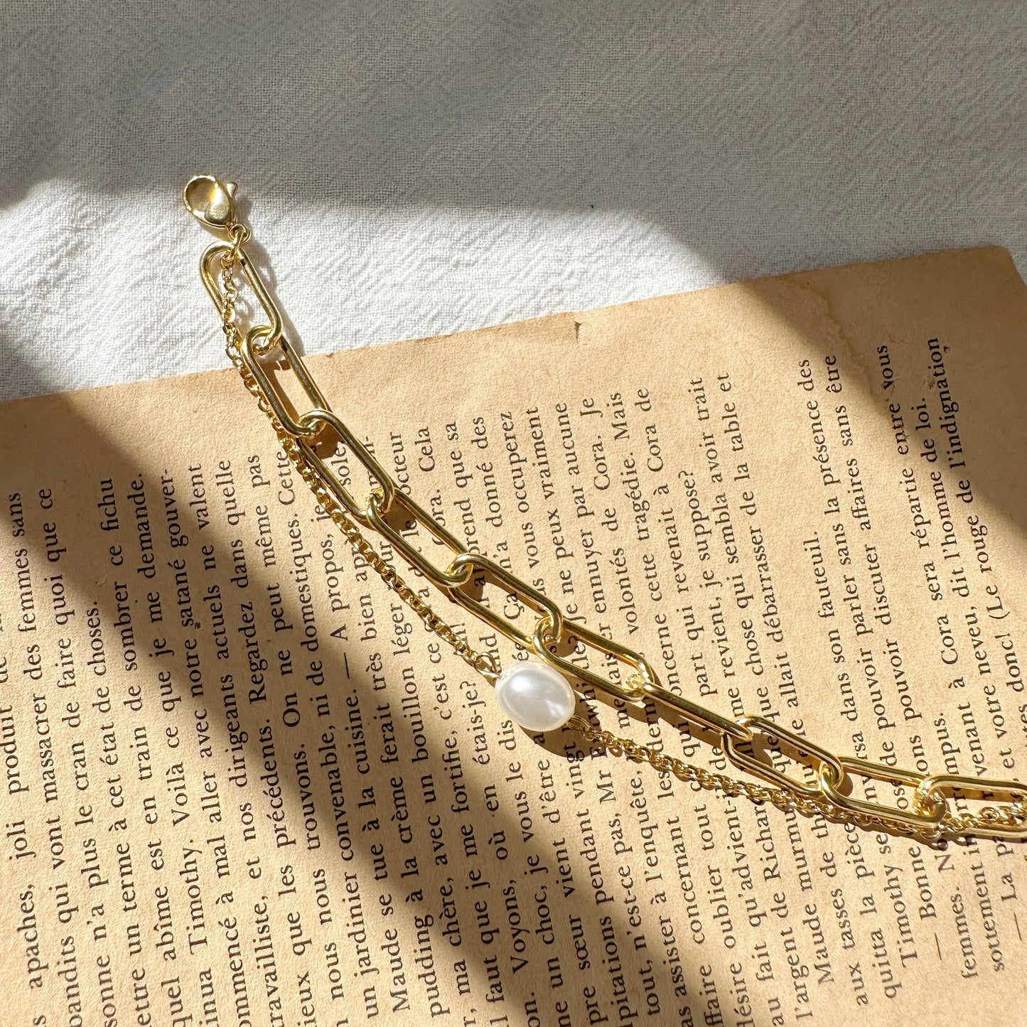Double Link Pearl Bracelet